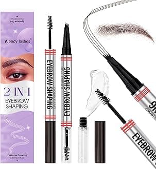 2-in-1 Eyebrow Pencil with Brow Gel: Dark Brown, for Grooming & Shaping Eyebrow, Waterproof, Ultra-Fine 4 Micro-Fork Tip, Clear Smudgeproof Gel for Long Lasting Results, M-DX-X0
