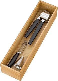 Bamboo Kitchen Drawer Organizer, Wooden Storage Box for Utensil Organizer Silverware Tray Cutlery Holder Flatware Containers - Multi-Use Deep Drawer Dividers Organizer for Bathroom, Jewelry, 12"3"2.5"