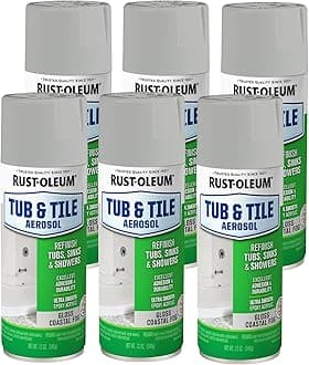 Rust-Oleum 385291-6PK Specialty Tub & Tile Spray Paint, 12 oz, Gloss Coastal Fog, 6 Pack