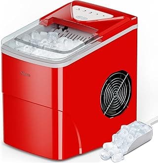 Ice Makers Countertop, 9 Cubes Ready in 6 Mins, 26lbs in 24Hrs, Self-Cleaning Ice Machine with Ice Scoop and Basket, 2 Sizes of Bullet Ice for Home Kitchen Office Bar Party, Red