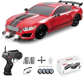 RC Drift Car 2.4GHz 1:16 Scale 6WD High Speed Remote Control Cars Vehicle with LED Lights Two Batteries and Drifting Tires Racing Sport Toy Cars for Adults Boys Girls Kids Gift