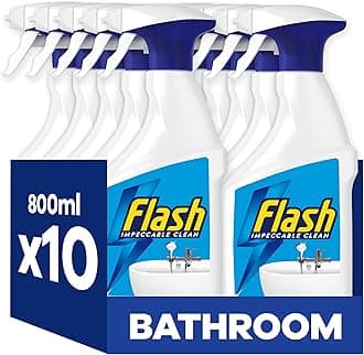 Flash Bathroom Cleaner Spray, 8 Litres (800 ml x 10), Bathroom Cleaning, Limescale Remover & Long Lasting Shine With Febreze Freshness, Bath Cleaner