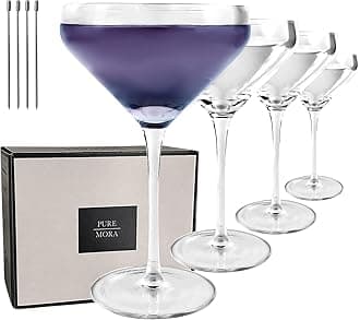 - MORA PURE The Remy Coupe - Set of 4, 8oz Handblown Premium Crystal Martini Glasses for Cocktail, Gin & Tonic, Cosmopolitan, Manhattan, Bar, Fancy Mixology, etc. Modern Angle Drinking Glassware