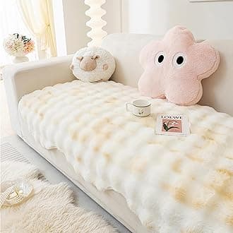 MERRYLIFE Tie Dye Thick Plush Faux Rabbit Fur Sofa Slipcovers 1-Piece Non-Slip Warm Soft Cozy Couch Covers Furniture Protector(Tie Dye Beige, Sofa Cushion 90 * 160cm)