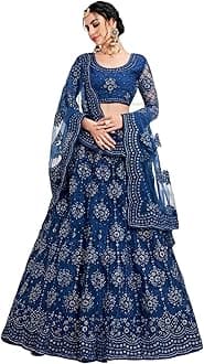 PREHANA FASHION Women's Soft Net/Satin Embroidery Semi Stitched Lehenga, Choli With Dupatta Set