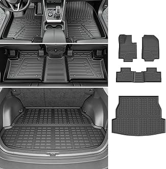 powoq Floor Mat Compatible with 2019 2020 2021 2022 2023 2024 2025 Toyota RAV4 Trunk Mat TPE Cargo Liner Replacement for 2019-2025 Toyota RAV4 Accessories (Fit 2019-2025, Rear Trunk Mat + Floor Mats)