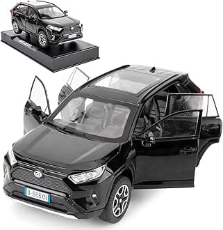 WAKAKAC Model Car 1/32 RAV4 Alloy Diecast Collectible Toy Car with Light and Sound Toy Vehicle Door Can Be Opened for Boys Kids Toddler Gift (Black)