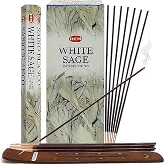 Incense Stick Holder Bundle with Hem White Sage 20g Incense Sticks - Pack of 6 (Approx 120 Sticks)