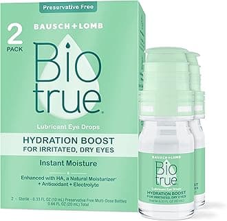 Hydration Boost, Preservative-Free Eye Drops for Dry Eyes, Instantly Moisturizes, Rehydrates, Contact Lens Friendly, Refresh & Relieve Eye Irritation, 0.33 FL Oz (Pack of 2)