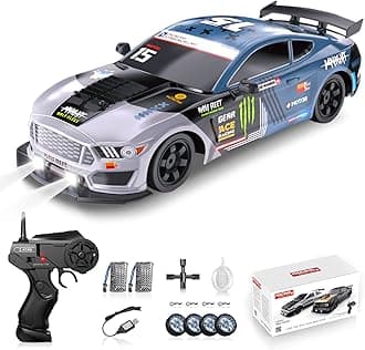RC Drift Car, Drifting RC Car 2.4GHz 1:16 Remote Control Cars 4WD High Speed Racing Vehicle with LED Lights Two Batteries and Drifting Tires Racing Sport Toy Cars for Adults Boys Girls Kids