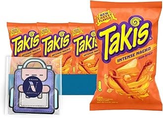 Takis - Lavinia Essentials Bundle: 4-Pack of Intense Nacho Sharing Size Bag, Hot Chili Pepper Rolled Tortilla Chips 9.9 oz Bag + 1 Utility Prop