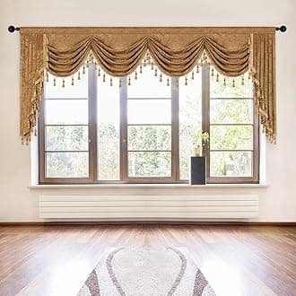 ELKCA Double-Sided Chenille Waterfall Valance for Living Room Bronze Window Curtains Valance for Bedroom (Bronze, W118 Inch, 1 Panel)