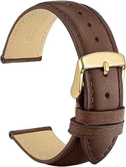 WOCCI 16mm Vintage Leather Watch Band for Men and Women, Gold Buckle (Dark Brown)