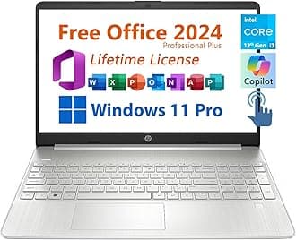 HP 15.6インチビジネスノートパソコン、無料のMicrosoft Office 2024生涯ライセンス、Copilot AIチャット、HDタッチスクリーンディスプレイ、Intel 6-Core i3-1215U 4.4GHz、16GB RAM、512GB SSD、長いバッテリー寿命、Windows 11 Pro。