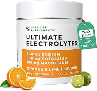 Ultimate Electrolytes Powder, 500mg Sodium, 500mg Potassium, 150mg Magnesium, 30 Servings, Himalayan Salt, Hydration & Rehydration, Orange & Lime, Zero Sugar, Vegan - Love Life Supplements