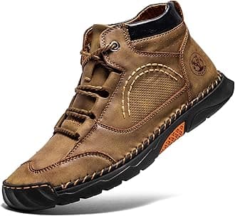 FLYLAND Men's Casual Leather Shoes Ankle Chukka Boots Fashion Sneakers Handmade Lightweight Loafers Mid Top Dress Boots Walking Driving Shoes