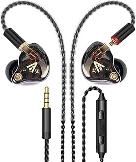 Vibes 202M Wired Earbuds - HiFi in Ear Monitor Headphones - Noise Isolating Ear Buds w/ Mic - Clear Sound, Deep Bass & Comfort-Fit Gaming Earphones - MMCX to 3.5mm & Silver Plated Cord, Carrying Case