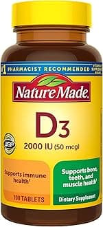 Nature Made Vitamin D3 2000 IU (50 mcg), Vitamin D Supplement for Bone, Teeth, Muscle and Immune Health Support, 100 Tablets, 100 Day Supply