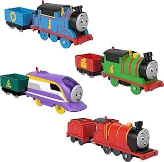 Motorized Toy Trains Set of 4 Engines, Thomas Percy Kana & James for Preschool Pretend Play Kids Ages 3+ Years
