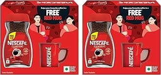 Classic Instant Coffee Powder | Great start to your morning | 100% Pure Coffee | Free Red Mug | 180g, Box (Pack Of 2)