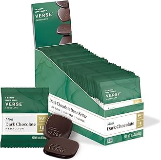 Verse 90% Dark Chocolate Mint Squares - Gluten Free, Keto Low Sugar Snack - Creamy Dark Cocoa - Only 1g Cane Sugar - Vegan Dark Fine Chocolates Squares - Individually Wrapped Chocolates (30 Count)