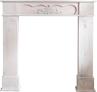 Rebecca Mobili Fireplace Frame decoration, white wooden mantelpiece, retro style, for living room, home ideas - Dimensions: 99 x 104 x 21 cm (HxWxD) - Art. RE4865