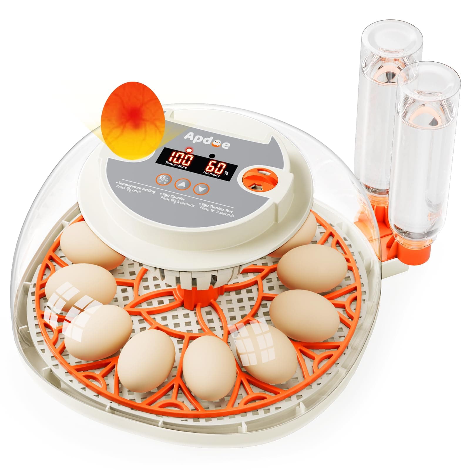 Egg Incubators for Hatching Eggs, Temperature and Humidity Control, Automatic Egg Turning, Egg Candler, External Water Bottle, Air Vent, Clear View, for Chicken, Duck & Quail Eggs, HatchPro 12