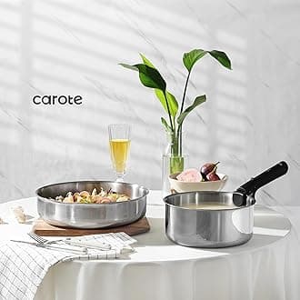 CAROTE 12pcs Pots and Pans Set, Stainless Steel Cookware Set Detachable Handle, Induction Kitchen Cookware Sets with Removable Handle, RV Cookware Set, Oven Safe, Camping Cookware, Pure Black