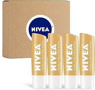 NIVEA Vanilla Buttercream Lip Care - All Day Moisturising Lip Balm for Soft Lips - Pack of 4