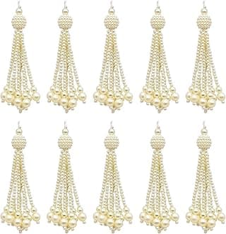 Satra Traders Cream Pearl Beaded Tassels | Size : 3.5inch | Qty : 10pcs | No.11