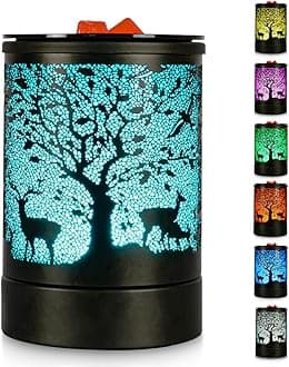 Deer Forest Scented Wax Melts Warmer with 7 Colors Changing Led Light Oil Burner Tart Candle Melter for Home Decor