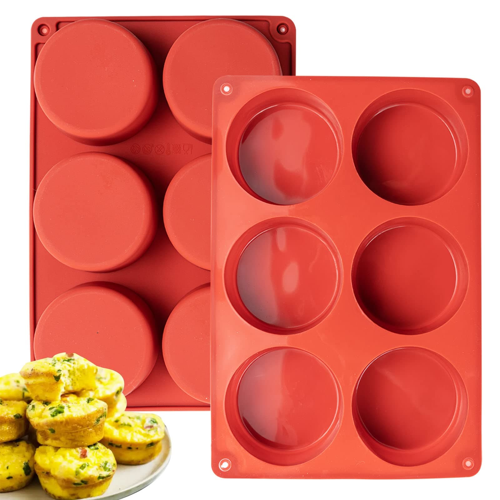 Silicone Egg Molds Frittata Pan, 2 Pack Starbuc Egg Bites Deep 3 Inch Dash Cups Sous Vide Round Rolls for Breakfast Sandwiches Omelets Dinner Rolls Baking