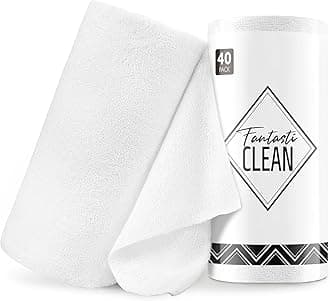 Fantasticlean Microfiber Cleaning Cloth Roll -40 Pack, Tear Away Microfiber Towels, 12" x 12", Reusable, Washable, Scratch Free, Ultra Absorbent Dish Rags for Car, Home, Garage or Shop (White)