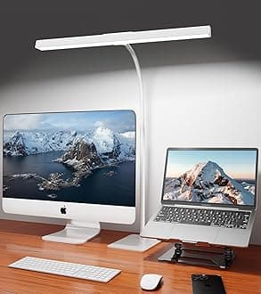 Desk Lamp for Home Office with Base, Eye-Caring Desk Light with Adjustable Gooseneck, 12W USB Adapter Touch Control 5 Dimmable Brightness & Color Tall Lamp for Work, Computer, Study, Task
