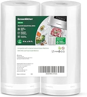 Bonsenkitchen Vacuum Sealer Bags, 8" x 50' Rolls 2 pack for Food Storage Saver, Bpa Free, Heavy Duty, Commercial Grade Textured Food Roll, Customized Size Bag for Sous Vide Cooking,VB3209
