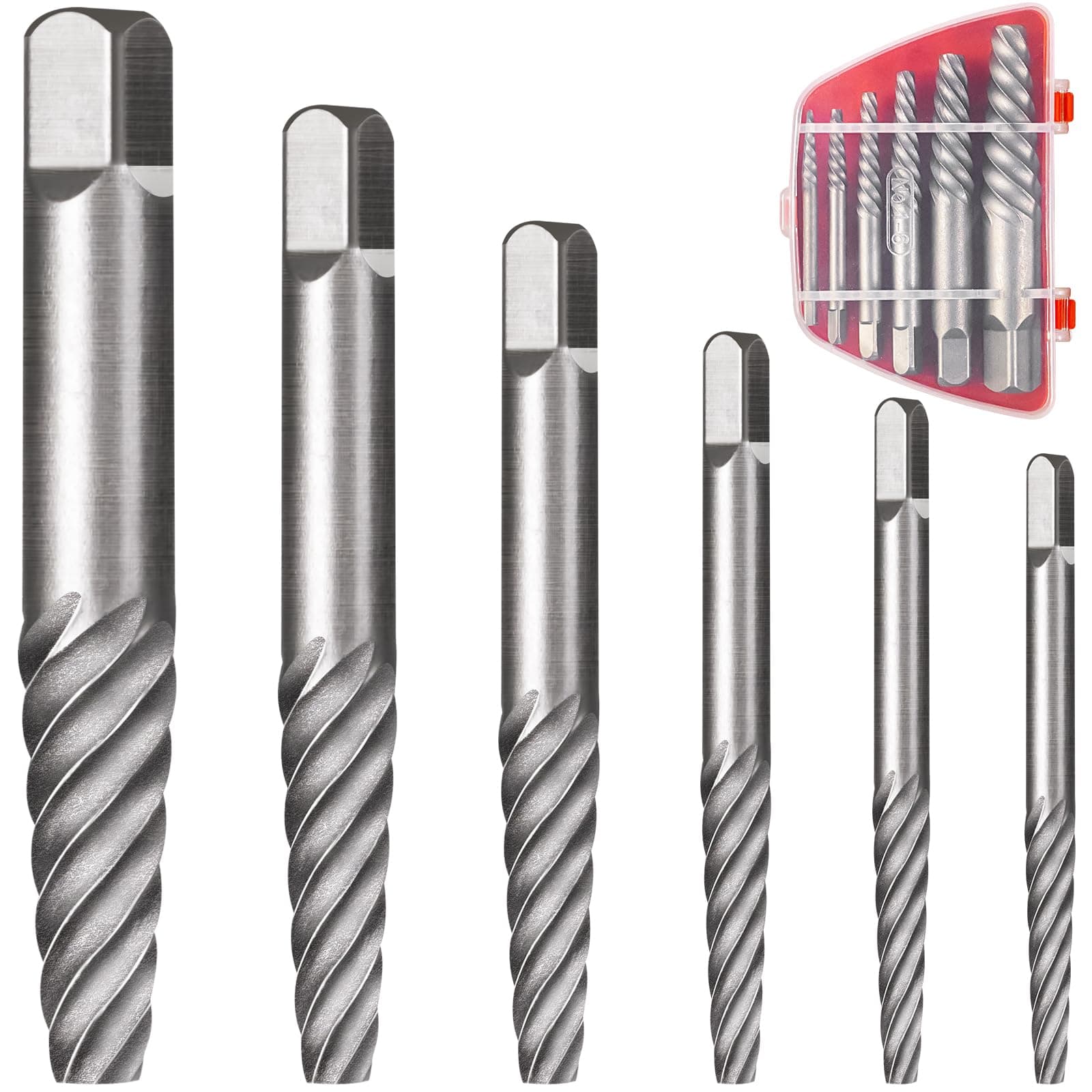 6 Pcs Spiral Screw Extractor Set, Cr-Mo Bolt Extractor Kit, Easy Out Broken Bolt Extractor Kit, Spiral Flute Bolt Remover Set for Remove Broken Bolts, Damaged Screws
