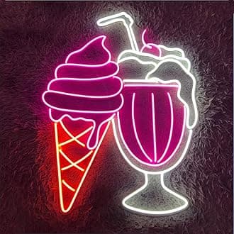 Ice Cream Milkshake Neon Sign 23 inches Led Ice Cream Neon Light Up Signs Wall Decor for Cake Store Dessert Store Sundae Shop Decorations