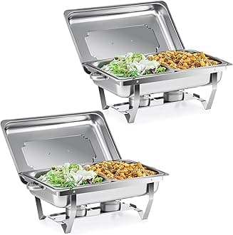 Wilprep Chafing Dish Stainless Steel Buffet Set Warming Container Food Warmer Heat Container Rechaud for Catering, Buffet and Party (Set of 2 1/2 + 1/2 GN Containers)