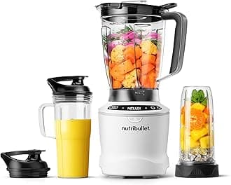 SmartSense Blender Combo, 1400W, 64oz Pitcher, 32oz & 24oz Cups, 5-Speed, Smoothies, Ice and Frozen Fruit, Nut Milk, Soup, Matte White, NBF50700AW