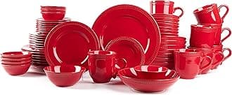 Pearl Dots Stoneware Dinnerware Set (56pc Set, Red)