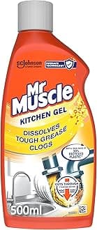 Mr Muscle Kitchen Drain Unblocker & Cleaner Gel (500ml) Dissolves Clogs, Works 3x Better Than Bleach, Safe for All Pipes