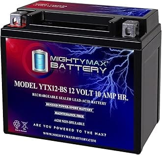 YTX12-BS -12 Volt 10 AH, 180 CCA, Rechargeable Maintenance Free SLA AGM Motorcycle Battery
