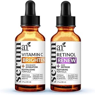 Art Naturals Organic 20% Vitamin C Serum 1.0 oz & 2.5% Vitamin A (Retinol) Serum 1.0 oz - Holiday Gift Set - Best Anti Wrinkle & Dark Circle Remover (Morning & Night Anti Aging Therapy)