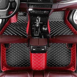 Custom Car Mat Fit for 98.99% Car Models Waterproof Full Coverage All Weather Protection Leather Car Floor Mats (Black+Red)