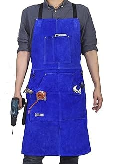 Leather Welding Work Apron with 6 Tool Pockets, Heat & Flame Resistant Welder Aprons, 24" x 36", Adjustable M to XXXL