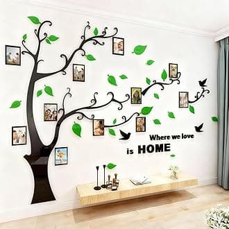 3D Tree Wall Stickers - DIY Photo Frame Tree Wall Decal Family Photo Frame Sticker Murals Wall Decor Living Room Bedroom TV Background Home Decorations (L:91 * 69in,Green Right)