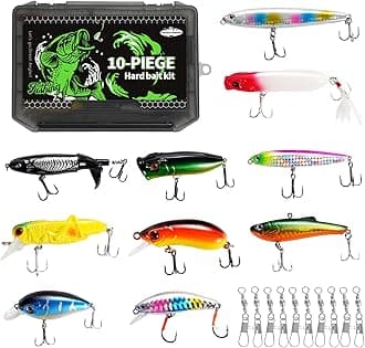 Fishing Lures- 10- pcs Hard Bait Fishing kit Mixed with Minnow Popper Crank Bait top Water Lures for bass Walleye Trout for Saltwater and Freshwater