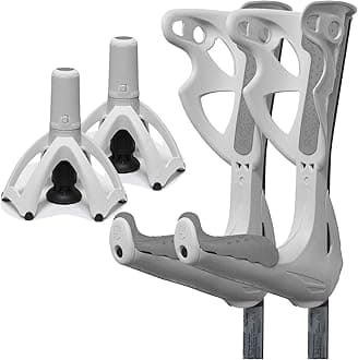 FDI Premium Height Adjustable Lightweight Elbow Forearm Walking White Crutches - Grey Grips + Tripod Upgrade