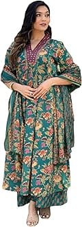 GoSriKiWomen's Rayon Viscose Anarkali Printed Kurta with Palazzo & Dupatta