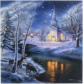 Oak Street Peace on Earth Snowy Church and Deer Scene LED Art 17"x14" Canvas Light up Picture OSW197380